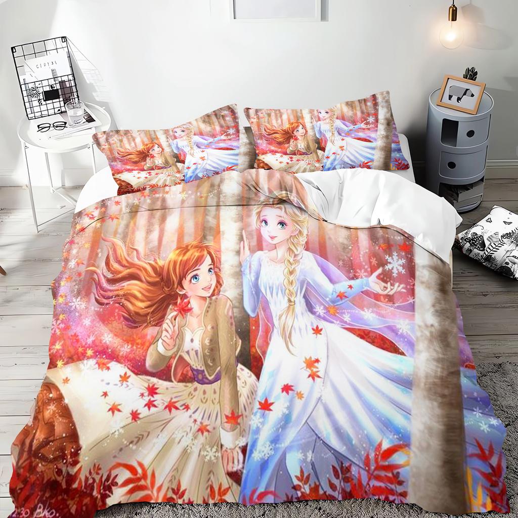 Набор постельного белья с принтом мультфильма «Холодное сердце»: Эльза и Анна, Аниме, Пододеяльник, 3 предмета, Размер Твин, Рождественские подарки