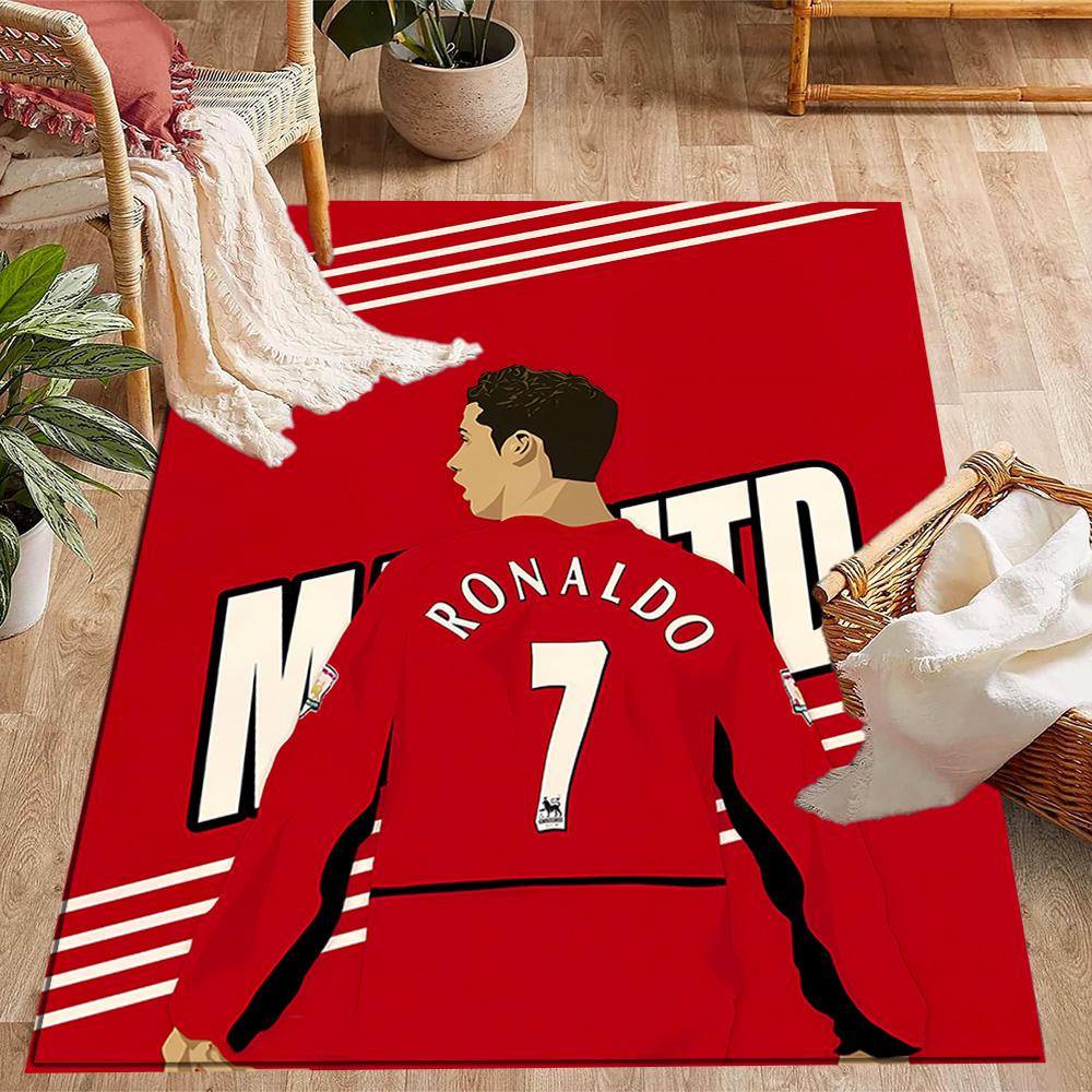 Ronaldo's Legacy In Red Themed Anti-Slip Rugs - Polyester Home Decor, Suitable for Bedrooms, Living Rooms, Doorways, Studios, and Decorations