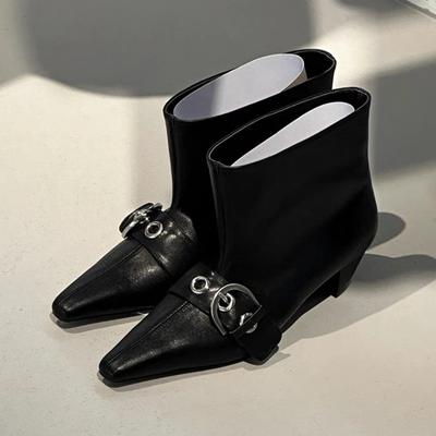 Модные Элегантные Женские Ботильоны До Щиколотки Остроносые Туфли на Каблуке Модные Массивные Челси Ботинки для Вечеринки 2025 Зима Новые Туфли-Лодочки для Платья Боты