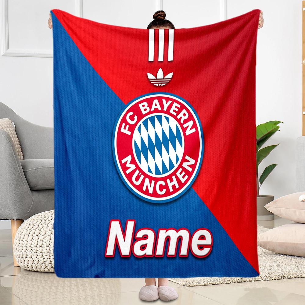 Bayern Munich Crest Personalized Text Blanket Cozy Personalized Blanket Soft & Cozy for Picnics Living Room Seaside Livingroom