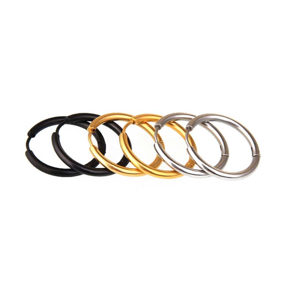 Silver/Black/Gold Color For Men Women Hoop Earrings Titanium Steel Round Circle Earrings Buckle