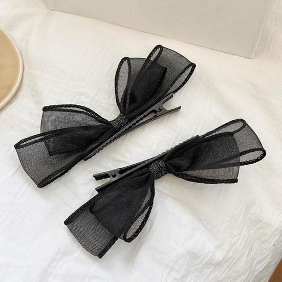 2Pcs Women Hairpins Two-layer Mesh Bow Anti-slip Photo Prop Lightweight Princess Style Reusable Party Hair Decoration Tool