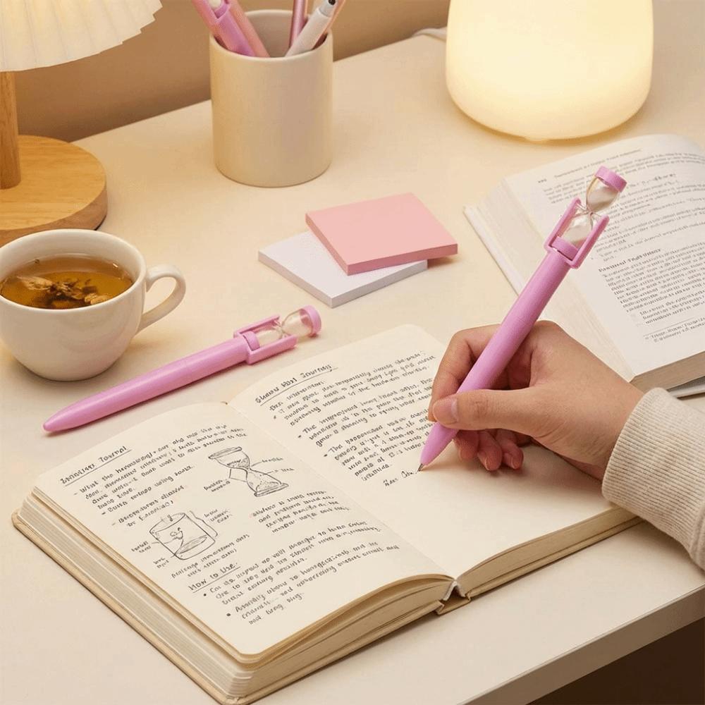 Plastic Material Hourglass Ballpoint Pen Twist Mechanism Quick Sand Ballpoint Pen  Desk Decor