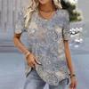 Винтажная женская футболка с 3D-цветочным узором, женская одежда, летняя блузка большого размера с V-образным вырезом, женская повседневная блузка в стиле Харадзюку с коротким рукавом