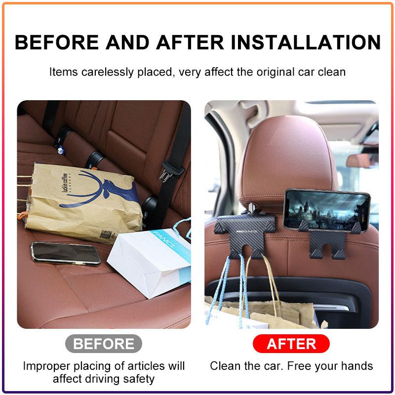 AABIG1 Car Seat Back Hooks Headrest Storage Hangers Accessories sticker For Mercedes Benz W204 W212 W176 GLC CLA GLA E C G M R S Class