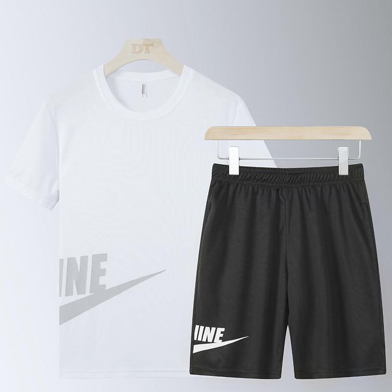 Мужской спортивный костюм, летний мужской комплект, спортивный костюм, короткий рукав, быстросохнущий, комплект из 2 предметов