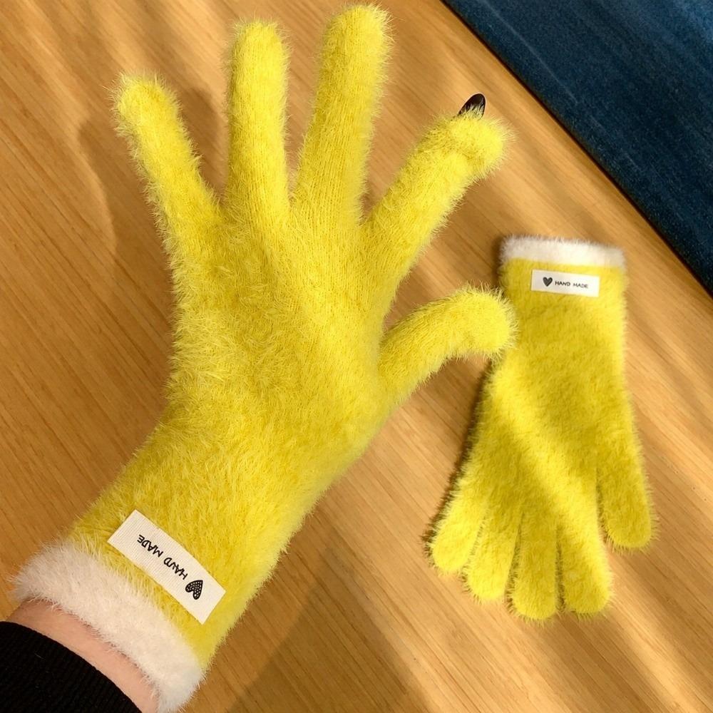Windproof Fuzzy Knitted Gloves Cold Proof Full Finger Gloves Cozy Touch Screen Gloves Daily Wear