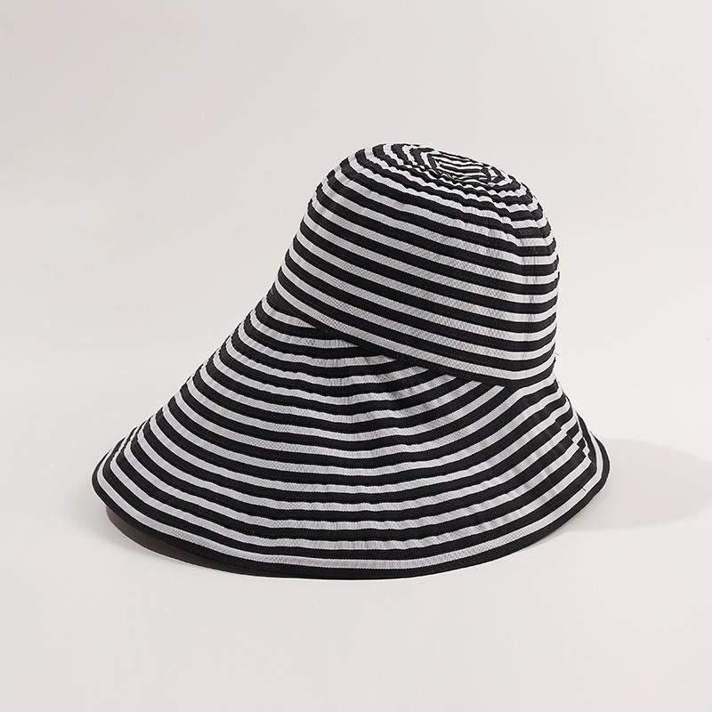 Весенне-летние шляпы для женщин, складная полосатая черная белая широкополая шляпа от солнца с большими полями, женская уличная шляпа от солнца для путешествий, повседневная, новая