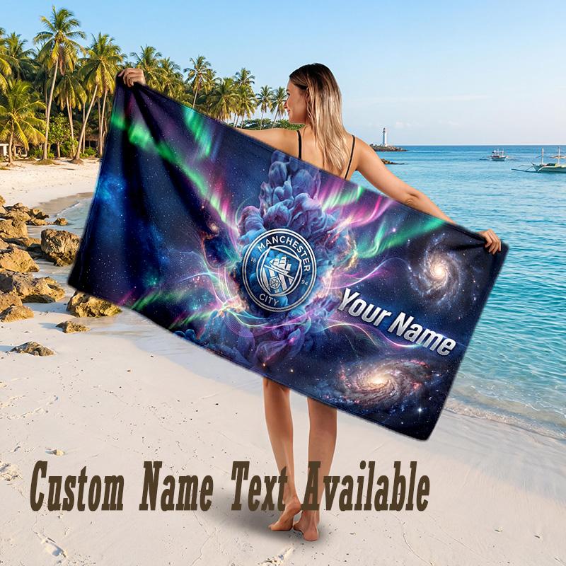Manchester City Design Beach Towel Custom Text Large Towel for Beach Vacation