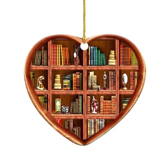 Heart Shaped Christmas Ornament Acrylic Bookshelf Xmas Tree Hanging Decorations 2D Flat