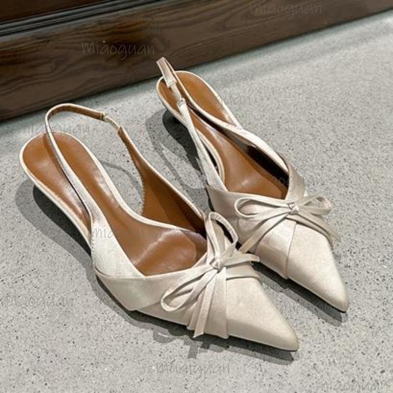 Summer Butterfly-knot Women Sandals Pointed Toe Singbacks Shoes Ladies Elegant Dancing Party Pumps Zapatos De Mujer