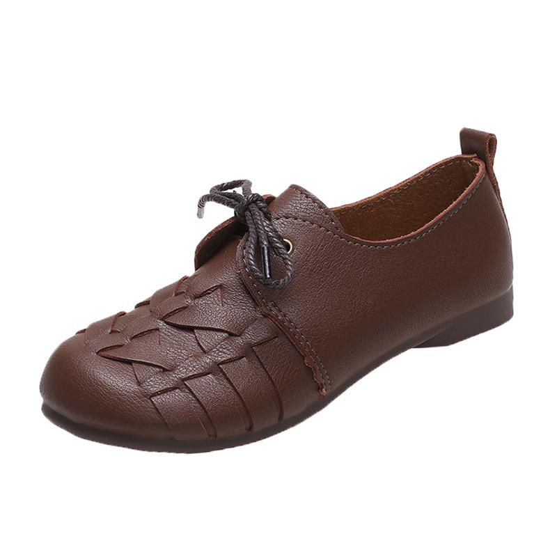 2024 2024 Женские новые весенне-летние туфли с круглым носком и плоской подошвой Женские кожаные туфли с мягкой подошвой Одинарные туфли