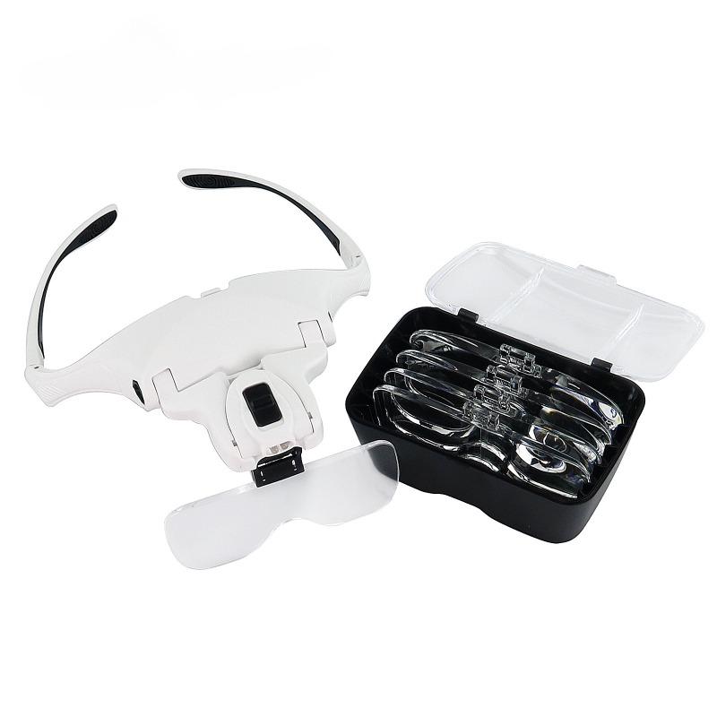 1Pc Head-mounted Magnifying Glass Five Different Magnification Lenses 2 LED Lights Maintenance Inspection