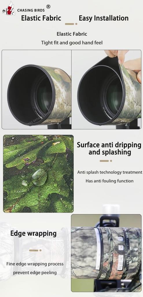 CHASING BIRDS Camouflage Waterproof Lens Coat for Canon RF L IS USM Z Rainproof Lens Protective Cover 70-200mm F2.8 Lens, (Dark)