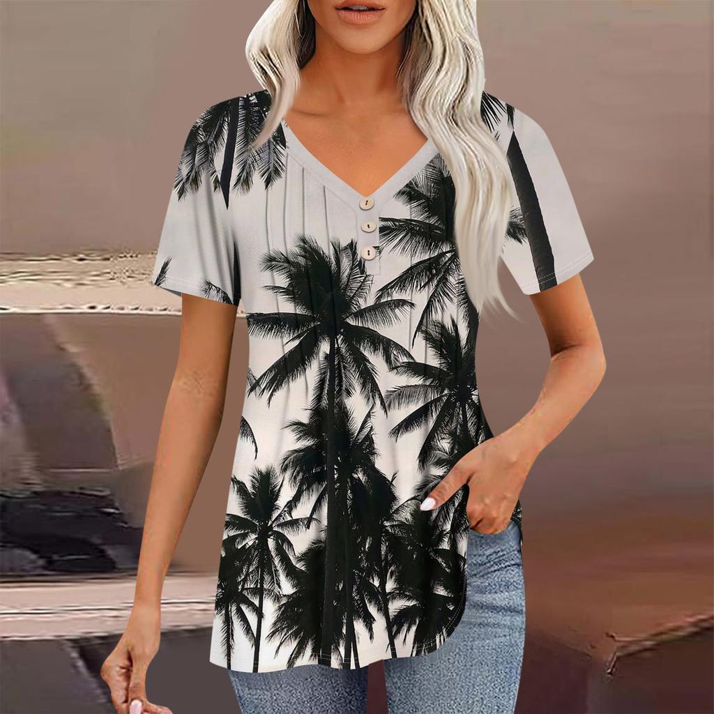Женские рубашки с короткими рукавами, топы, элегантные повседневные рубашки, топы с V-образным вырезом и плиссировкой