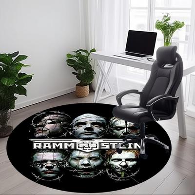 1 шт. Круглый коврик с логотипом группы RAMMSTEIN для офиса - Идеально подходит для декора офиса или кабинета, можно стирать в машине, нескользящая основа, декоративный коврик для пола