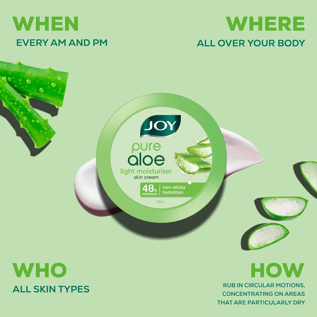JOY Pure Aloe Light Moisturiser Skin Cream 500ml Pack of 1 for Face Hands Body Hydration & UV Protection