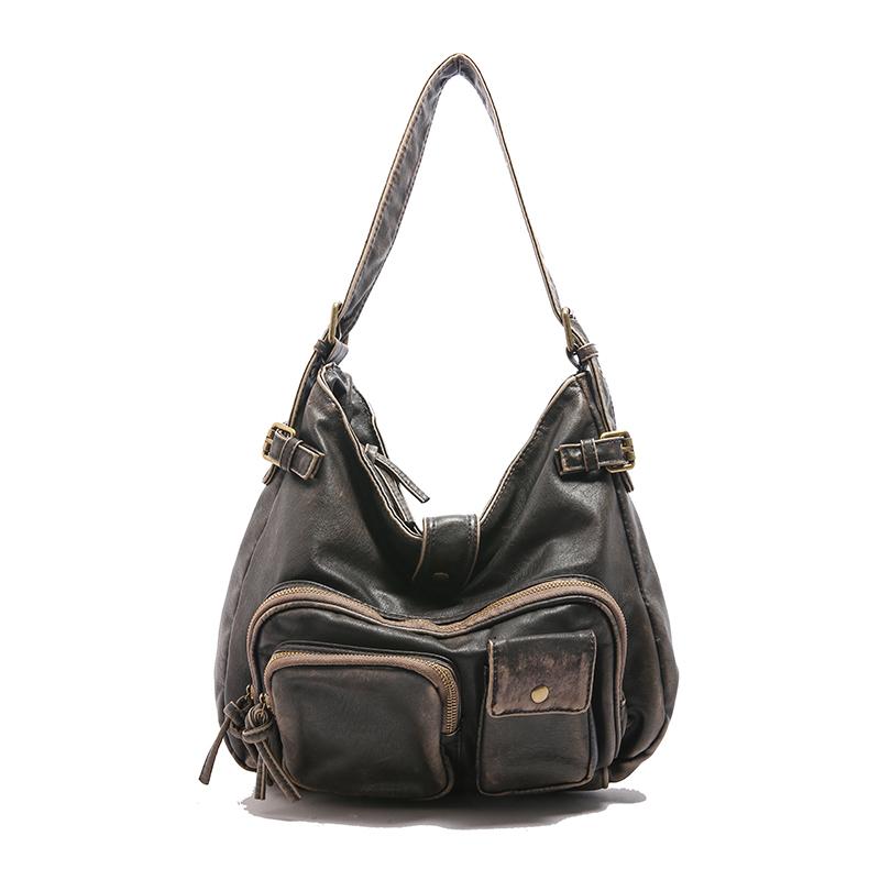 Женская модная выстиранная состаренная сумка-локомотив Spice Girl, многокарманная, в японском и корейском тренде, на плечо