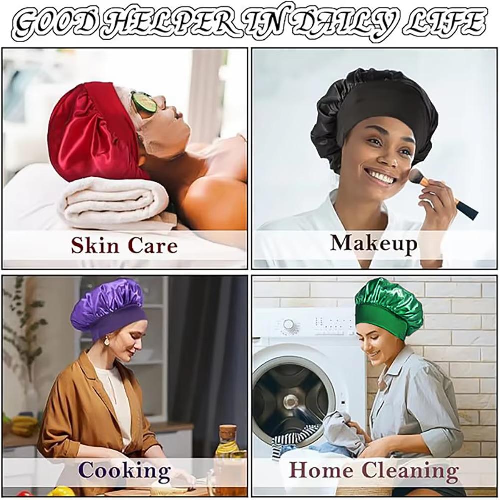 Набор из 4-х шапочек для душа - атласная шапочка, шелковая шапочка, шапочка для сна, шапочка с завязкой, шапочки для женщин и мужчин