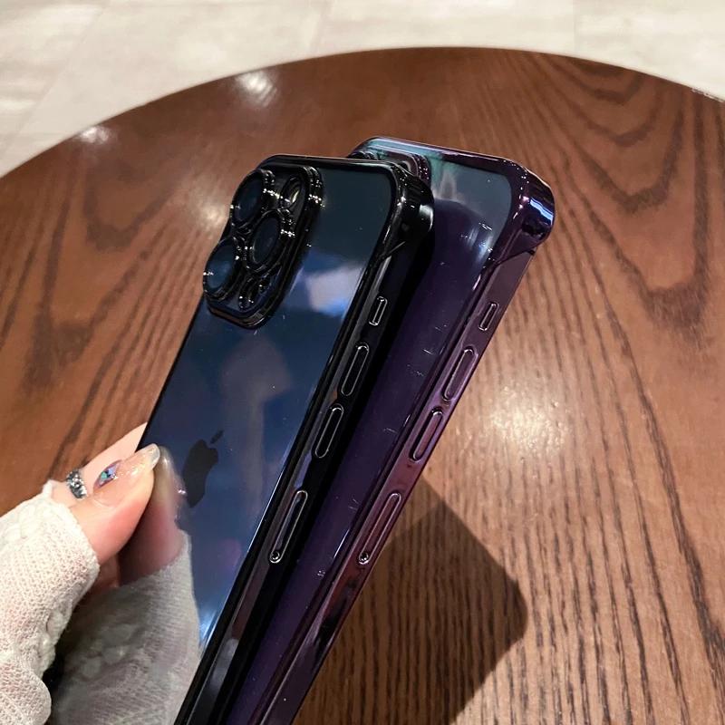 Luxury Plating Frameless Transparent Case for iPhone 14 11 12 13 Pro Max 15 Plus Glass Camera Protection Ultra Thin Hard PC