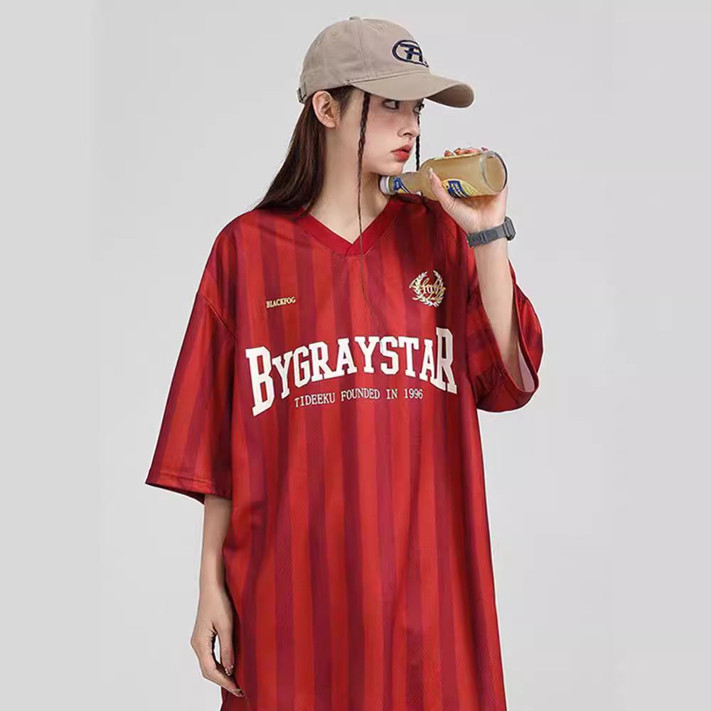 Унисекс Уличный Спорт Футболка с V-образным вырезом и вертикальной полоской