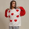Women Valentines Day Sweatshirt Sequin Sleeves Heart Pattern Bright Color Round Neck Long Sleeve Loose Mid Length Pullover Party Holiday Top