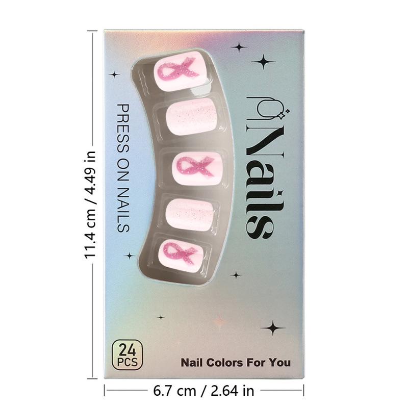 Valentine's Day Glossy Press-On Nails - 24-Piece Removable Set