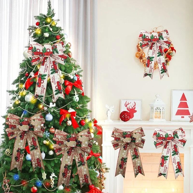 Christmas Hanging Decoration Bow Christmas Tree DIY Ornaments Home Garden Bows Gift Christmas Wedding Party Decoration Supplies