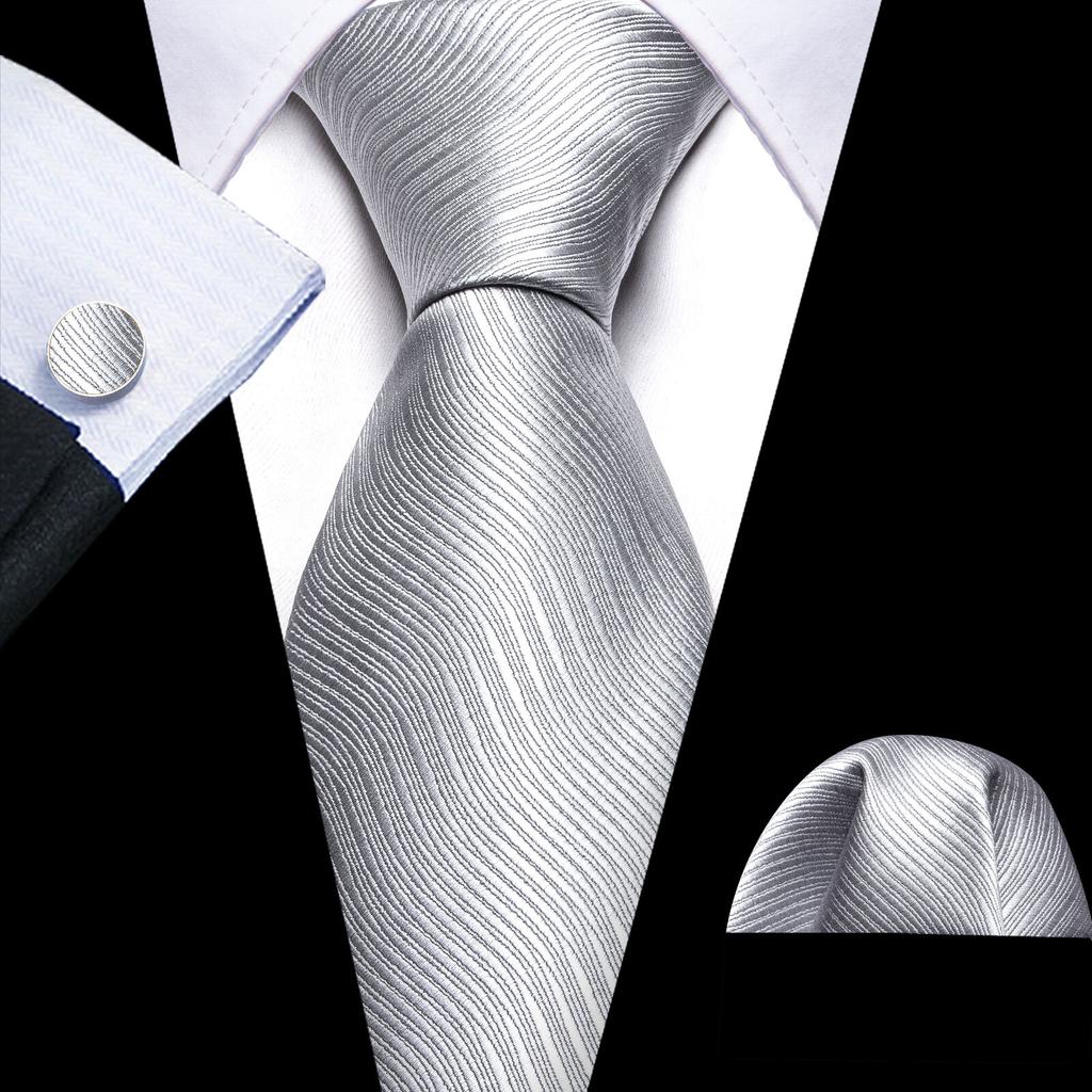 Barry.Wang Mens Novelty Plaid Striped Neckties Handkerchief Cufflinks Set Formal Casual Business