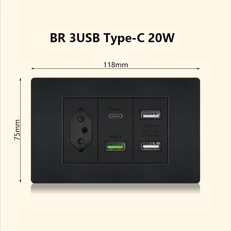 Италия Чили Мексика розетка с USB Smart Type-c 20 Вт быстрая зарядка настенная вилка, Бразилия электрический выключатель света двойная usb розетка