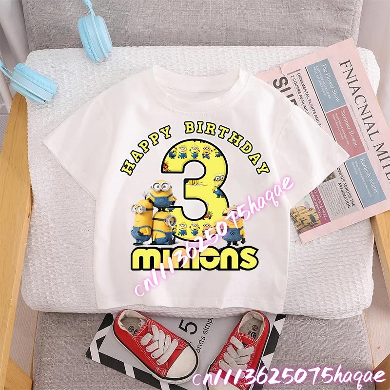 Kawaii Fashion Hot Minions TShirt Boys Gurls Anime Tops Summer Toddler Tee Baby Kids Number 110 Birthday Clothes Kids Gift