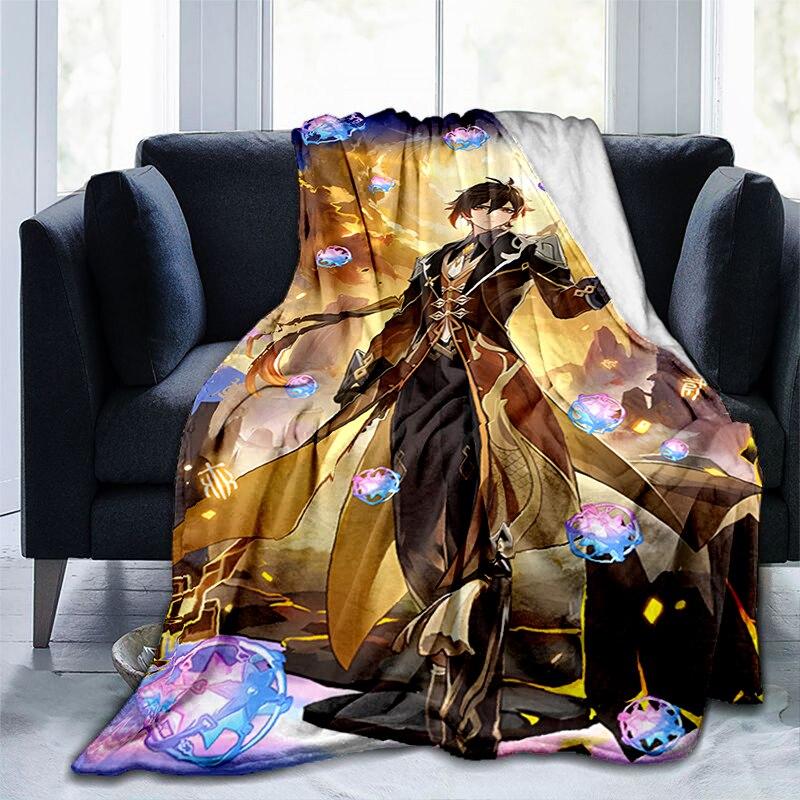 Мультяшное одеяло с принтом Genshin, фланелевое теплое мягкое плюшевое одеяло для дивана-кровати, милое плюшевое одеяло в стиле аниме