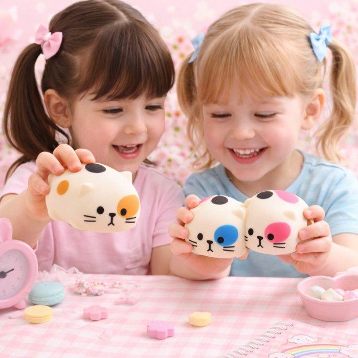 Jouet anti-stress - Chats kawaii mignons - Lot de 3 - PVA ultra-souple 8 cm - Couleurs assorties