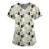 Women's Short Sleeve V-Neck Cute Animals Printed Pocket Carer Top