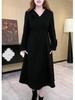 Luxurious Velvet Embroidered Dress for Middle-Aged Women - Autumn/Winter Collection