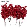 10/20pcs Chinese New Year Red Berries Artificial Branches Holly Berry Stamen Plants Flowers Wreath Ornaments Xmas Tree Party Hom