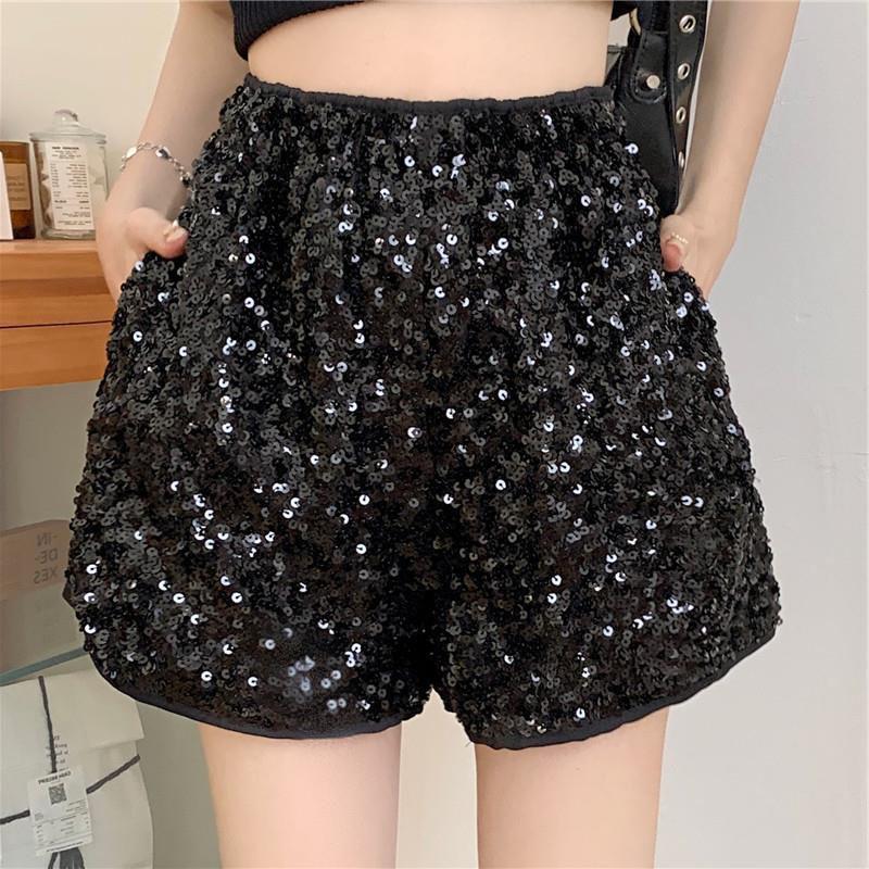 Fashion  Shorts for Women Shiny Sequined Versatile Short Pants Female Chic Clubwear Shorts Solid Pants