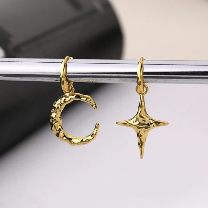 ANENJERY Асимметричные серьги-кольца с лунной звездой для женщин, складные серьги-капли, ювелирные изделия, подарки на вечеринку
