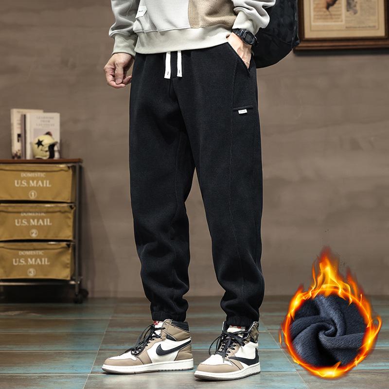 Мужские вельветовые спортивные штаны на флисовой подкладке на зиму 2025: Плотные повседневные хлопковые брюки для осени и зимы