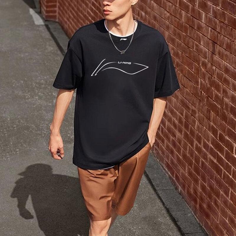 Футболка унисекс с коротким рукавом и принтом логотипа Li Ning, дышащая, повседневная, черная YHSU167-2