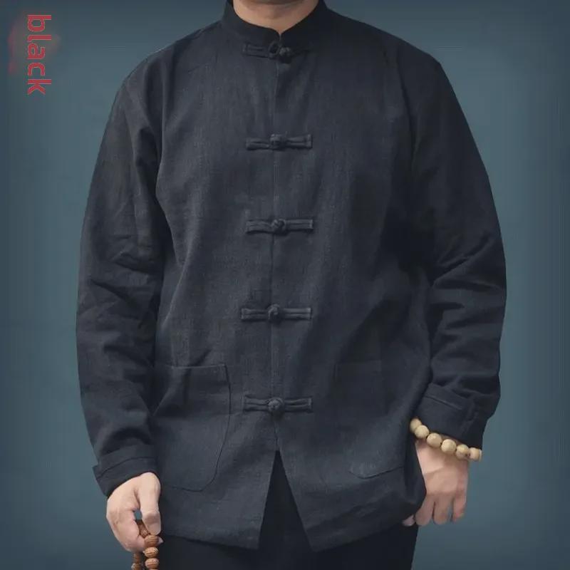 Мужской пиджак с длинными рукавами из хлопка и льна в стиле Тан - весенний пиджак Чжуншань в стиле ретро в китайском стиле