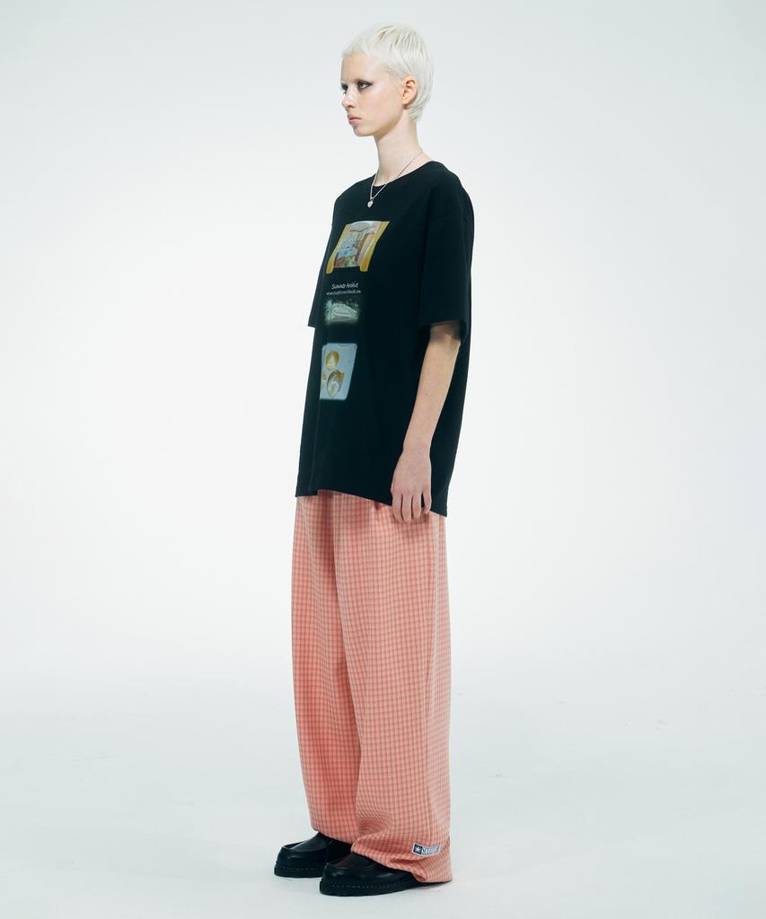 SCULPTOR Check Pin Tuck Pants Pink
