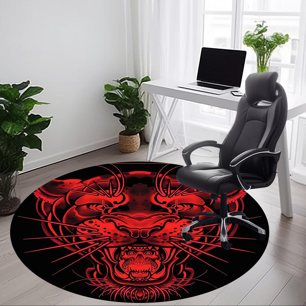 1pc Tiger Skull Office Round Area Rug, Mat Suitable For Office, Under Office Chairs Bedroom Living Room Home Decor, Room Deco