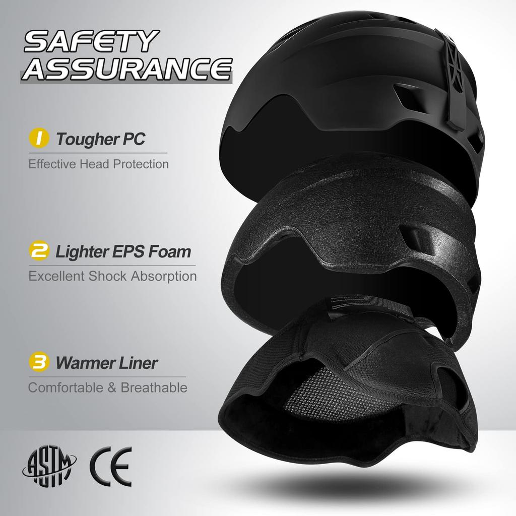 Комплект лыжного шлема Odoland со сноубордическими очками с регулировкой размера, двойной сферической линзой, защитой от ударов и УФ-излучения, и размера M, Очки, Шлем, Регулировка, Совместимый, Линза,