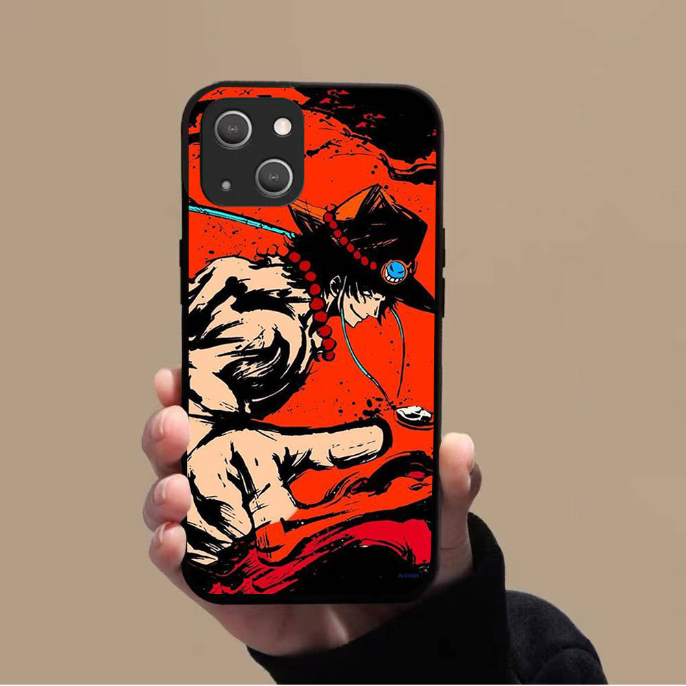 KK-38 One Piece Ace Soft Black Case for iPhone XR 14 15 11 12 13 6 7 8 X XS Pro Max Samsung S22 S23 S21 S24 FE Ultra S8 Plus