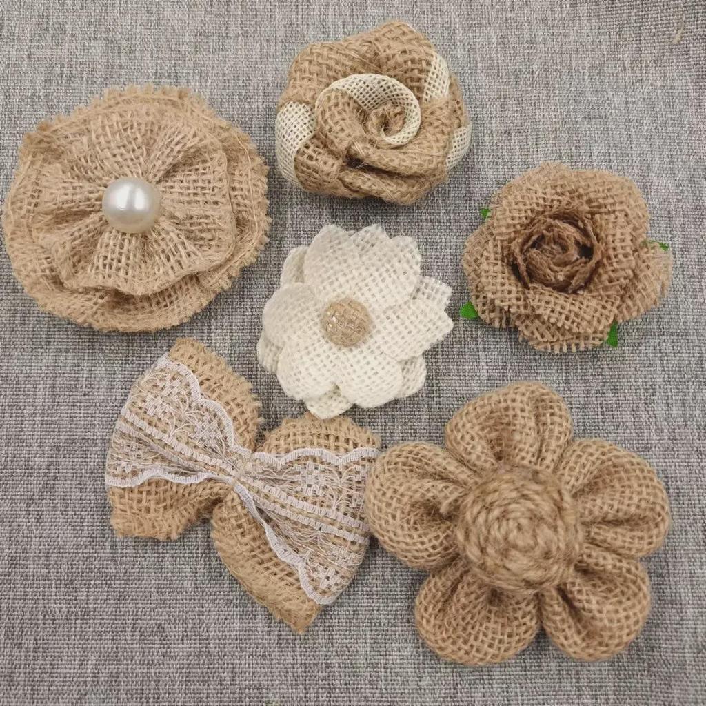 Льняная цветочная корзина ручной работы: 3D-украшение для шляпы в виде розового банта для поделок своими руками и в детском саду