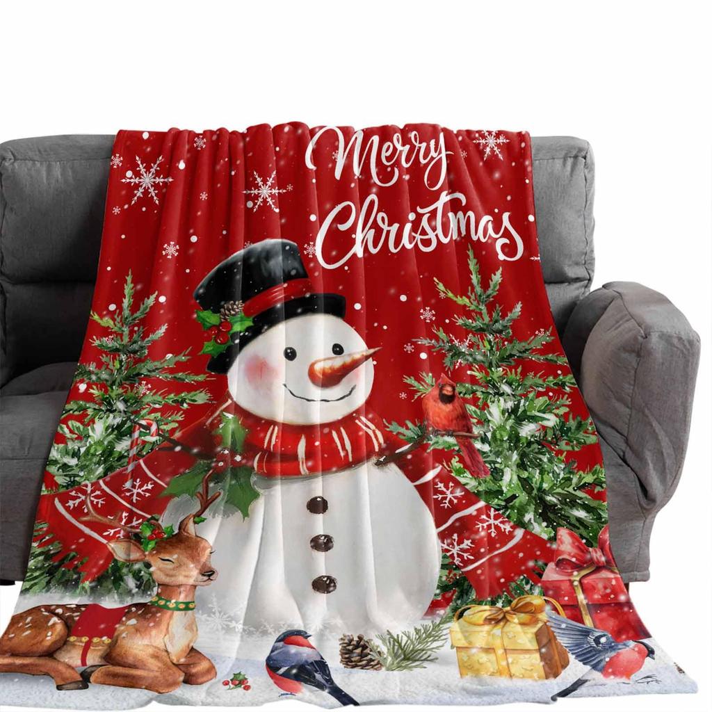 Christmas Snowman Series digital-printed polyester Bedroom velvet flannel cover blanket Fleece soft sofa cover blankets for beds