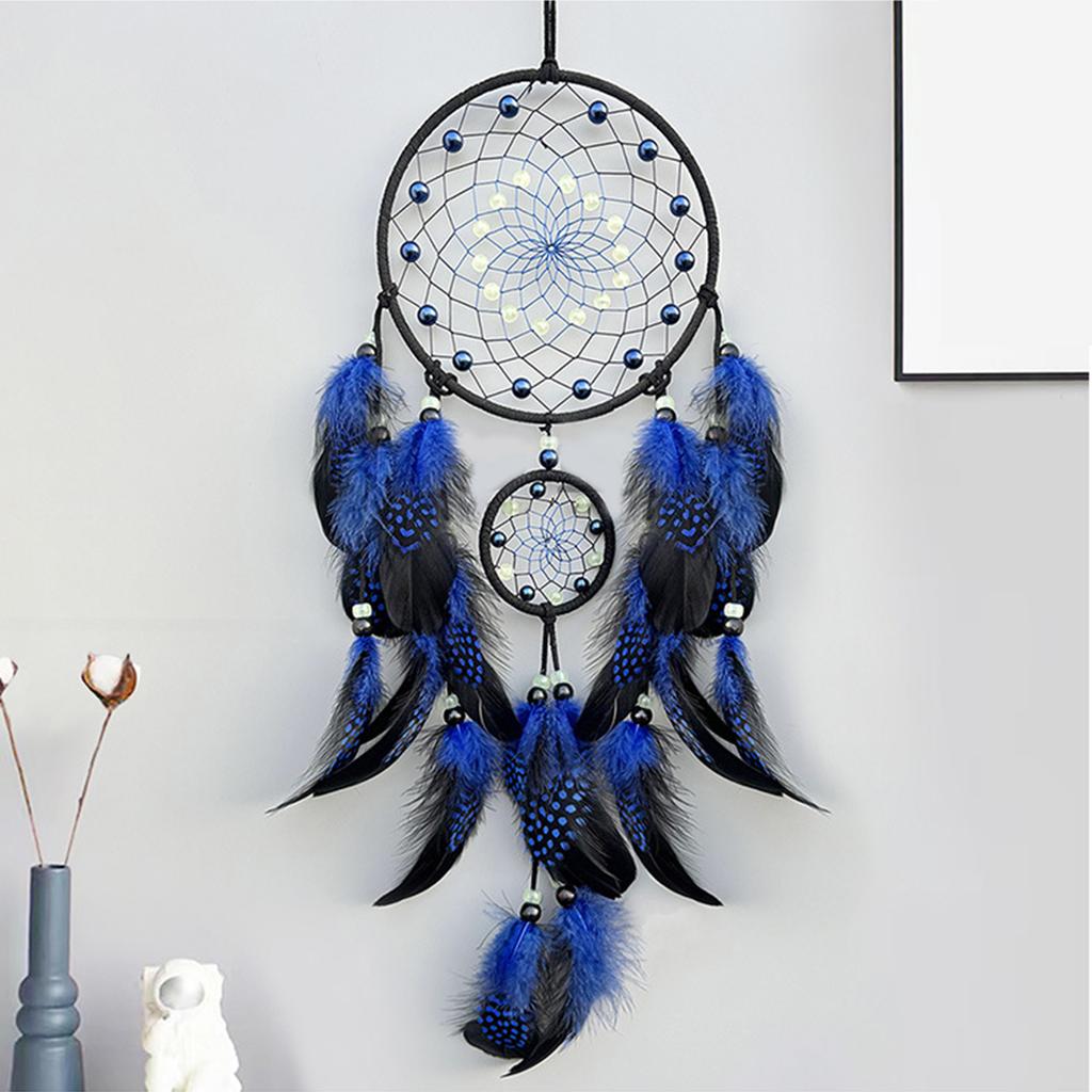 Glowing In Dark Dreamcatchers Wall Hanging Ornament with Feathered Tassels Wind Chimes for Bedroom and Nursery Decors