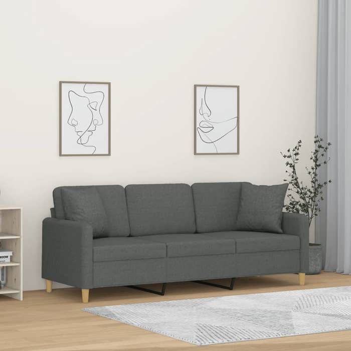 VidaXL Canapé 3 places avec oreillers gris foncé 180 cm tissu 3200918