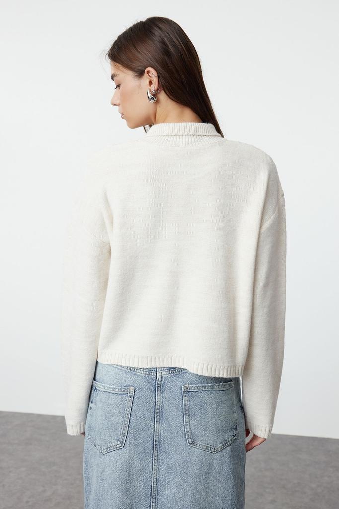 Women's Fashion Stylish Sweater Stone Soft Textured Rose Detailed Knitwear Sweater